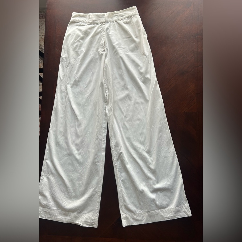 THE DROP Elegant Cream Wide-Leg Women's Pants